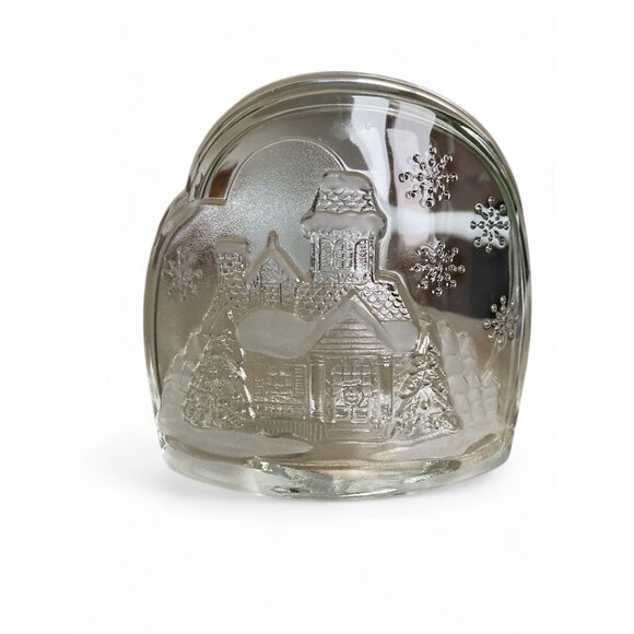 Luminarc Welcome Home Glass Candle Holder Snowy House Design Made in France 1991 - Picture 3 of 6